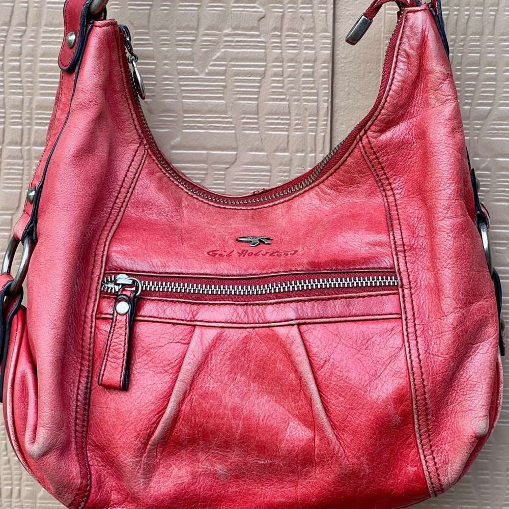 Stylish Red Leather Hobo Bag by